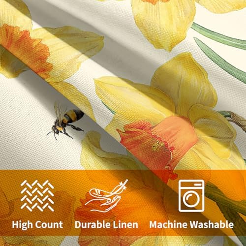 Spring Pillow Covers 22x22 Set of 2 Yellow Floral Throw Pillow Covers Rustic Flower Pillowcase Linen Decoration Farmhouse Soft Decorative Bee Summer Cushion Case Couch for Indoor Outdoor Home Decor - Image 6