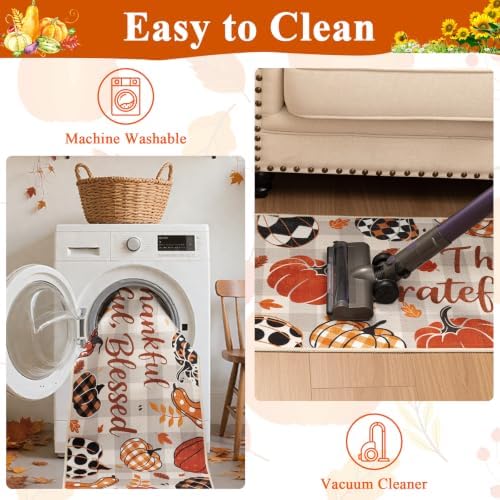 U'Artlines Fall Plaid Pumpkin Kitchen Rugs with Runner Sets 3 Piece - Image 6