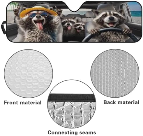 Renewold Automotive Windshield Sunshade Car Front Window Sun Shade for Jeep Wrangler JK JKU JL JLU 1997-2023 2&4 Door Gladiator JT 2020-2023 Funny Raccoon Driving Auto Sun Visor Shield Car Interior