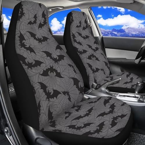 Grey and Black Bat Seat Covers Auto Protective Accessories for Front Seat Washable Breathable Seat Covers Halloween Car Accessories for Truck Van SUV