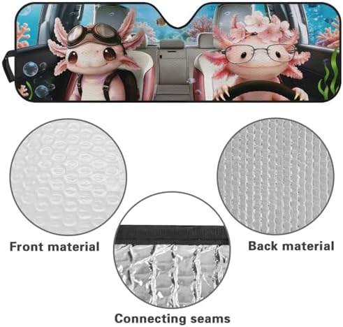 Renewold Car Sun Shade, Windshield Sunshade for Jeep Wrangler JK JKU JL JLU, Block Glare UV Heat Cover, Car Interior Funny Cute Pink Axolotl, Accessories Sun Visor Shield Fit for Jeep Gladiator JT