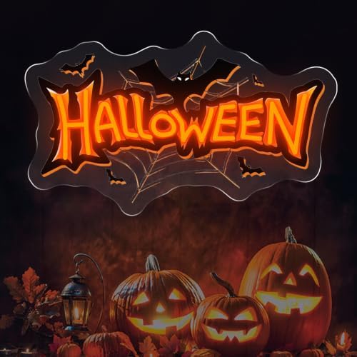 Happy Halloween Neon Sign, Bat Spider Web Halloween LED Light, 16.7"x9.8" by DMDMBSR