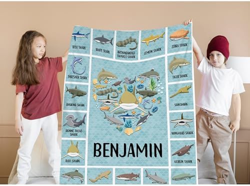 Shark Custom Name Blanket Gifts for Girls Boys Women - Super Soft Cozy Warm Throw Sheet for Couch Bed Sofa Office Decor All Season 60"x80" for Adult - Image 7