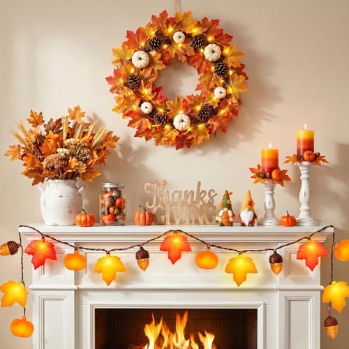 8.5Ft 10 LED Fall String Lights Plug in LED Autumn Lights String with Orange Yellow Maple Leaf Pumpkin and Acorn, Ideal for Home Mantel Courtyard Party Fall Harvest Decor & Thanksgiving Decorations - Image 3