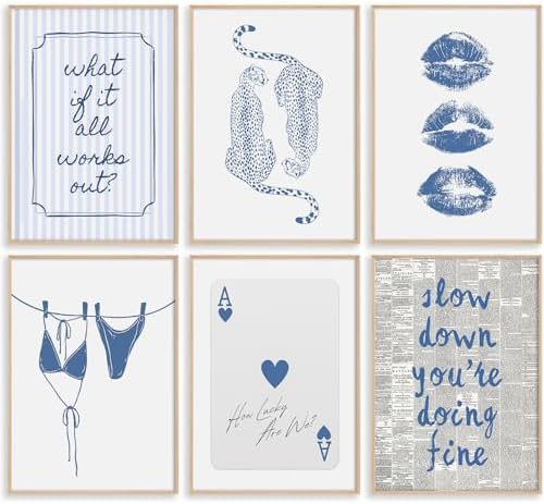 Navy Blue Leopard Wall Art Preppy Cheetah Canvas Wall Decor Trendy Aesthetic Posters Navy Blue Bikini Prints Preppy Aesthetic Pictures Ace of Hearts Painting for Dorm Bedroom 12x16 Inch Unframed 6Pcs by Unknown