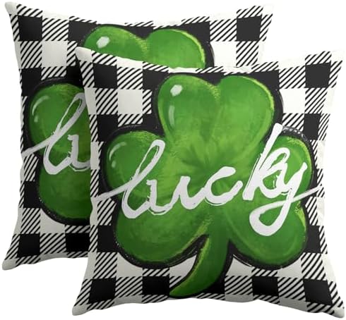 St Patricks Day Pillow Covers 20x20 Set of 2 Shamrock Clover Throw Pillow Covers Spring Pillowcase Linen Decoration Farmhouse Decorative Buffalo Plaid Cushion Case Couch for Indoor Home Decor by Unknown