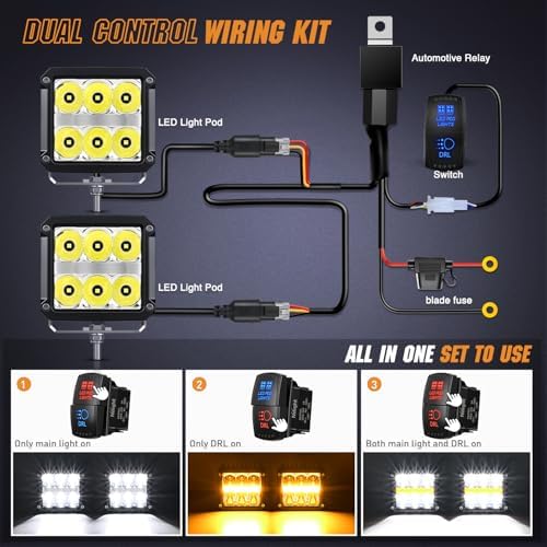 Nilight 4 Inch 60 W Square Spot LED Pod Lights with Amber DRL