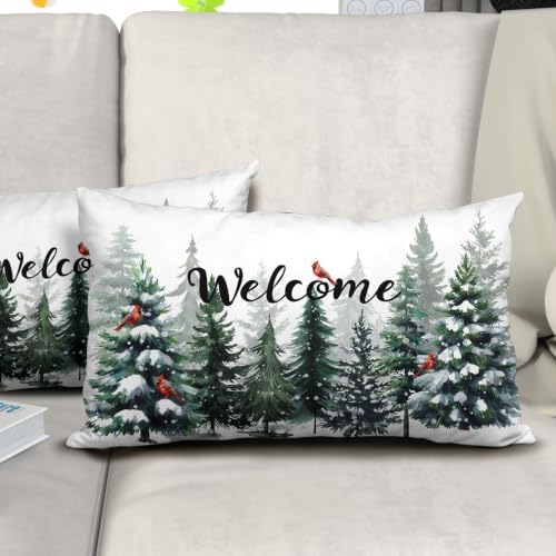 Sweetshow Green Pine Tree Forest Pillow Covers Set of 2 Cotton 20x12 Inches - Image 6