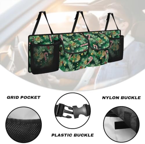 Christmas Pine Candy Car Trunk Organizer Car Backseat Storage Bag with 4 Pockets Hanging Trunk Cargo Storage Universal Auto Accessories for Sedans SUV Trucks Van
