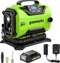 Greenworks 24V Cordless Tire Inflator, 160 PSI Portable Air Compressor, 2 Power Sources, Auto Shut Off, for Car, Bicycle, Motorcycle, Air Boat, Inflatables With 2.0 Ah Battery & 2A Charger by Greenworks