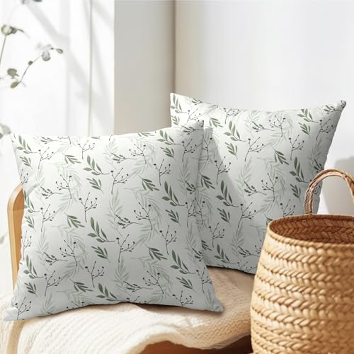 Sage Green Spring Pillow Covers 18x18 Set of 2 Leaves Throw Pillow Covers Neutral Pillowcase Linen Decoration Farmhouse Soft Decorative Plants Vintage Cushion Case Couch for Indoor Outdoor Home Decor - Image 7