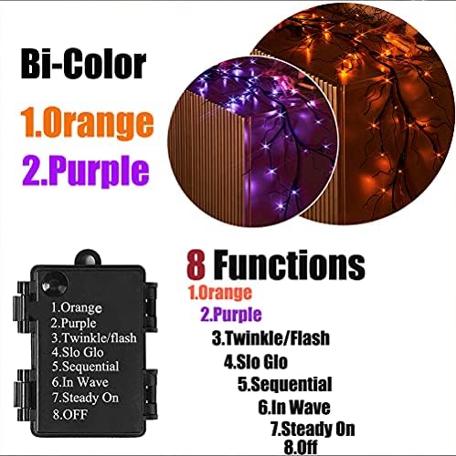 Hairui Lighted Halloween Garland with 48L Orange and Purple Bi-Color LED Lights 8 Functions, Black Glittered Garland Lights Battery Operated 6FT for Indoor Outdoor Halloween Party Decoration - Image 4