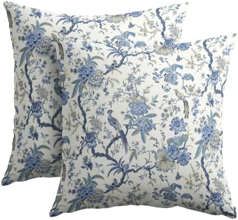 Chinoiserie Floral Pillow Covers 18x18 Set of 2 Blue Highly Absorbent by Unknown