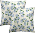 Sweetshow Blue Green Hydrangea Flower Throw Pillow Covers 16X16 Inches Set of 2 Spring Summer Floral Pillowcase Soft Cotton Square Seasonal Cushion Covers for Living Room Sofa Bedroom Decor by Sweetshow
