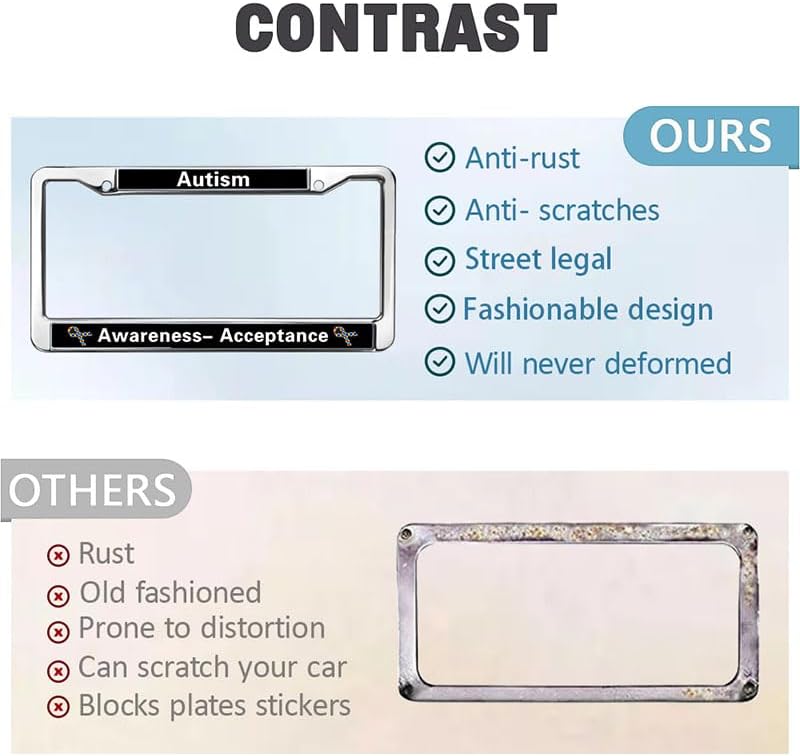 Autism Awareness Universal US CA Car License Plate Frame Acceptance Love Autism Chrome License Plate Frame Autism Car Accessories License Plate Frame Girly