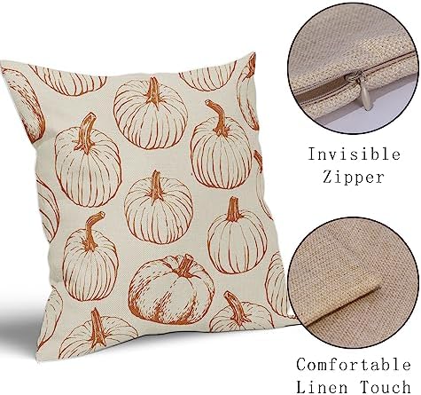 Fall Pillow Covers 18x18 Set of 2 Burnt Orange Pumpkin Harvest - Image 4