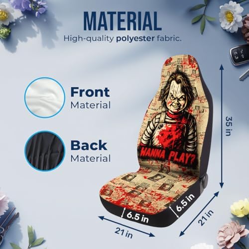 GENANY Creepy Doll Character Car Seat Covers, 2-Piece Front Seat Set
