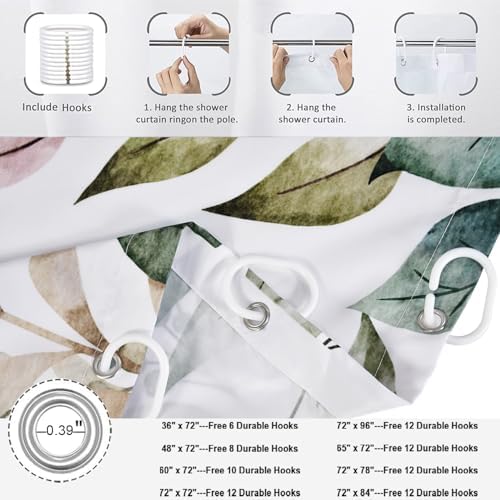 Fall Pumpkins Shower Curtain, Watercolor Green Autumn Pumpkins with Leaves On The Top Harvest Fruits Thanksgiving Bathroom Curtain Waterproof Fabric Machine Washable with Hooks, 65" Wx72 L - Image 6