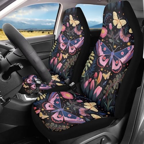 Cottagecore Butterfly Car Seat Covers for Front Seats,Non Slip Elastic Auto Bucket Seat Protectors Pads for Women Men,Univesal Fit SUV Truck Vehicles