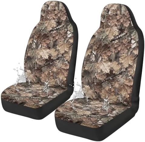 Camo Hunting Print Car Seat Covers Front Seats Only Waterproof Car Seat Covers Stretch Polyester Fabric Cover Fashion Auto Interior Universal Fit for Most Vehicle, Set of 2
