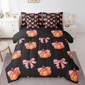 Erosebridal 7 Piece Girls Kawaii Fall Theme Bedding Set King Bowknot Pumpkin Kids Bed in A Bag Watercolor Thanksgiving Comforter Set 7 Piece Cute Fall Pumpkin Sheet Set with Comforter by Erosebridal