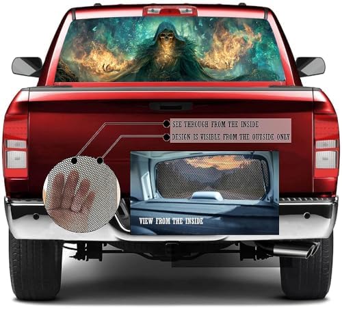 Mystical Skull Pickup Truck Decals Rear Window, Fantasy Fire Skeleton Forest Automotive Decals and Graphics Rear Window Decals for Trucks, Car Window Decal Sticker 66 x 22 inch