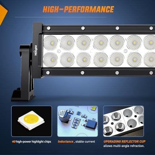 Nilight 52Inch 300W Curved Spot Flood Combo Led Light Bar Off Road Driving Boat Fog Lights 12V On/Off 5 Pin Rocker Switch Power 12AWG Wiring Harness Kit-1 Lead for Trucks