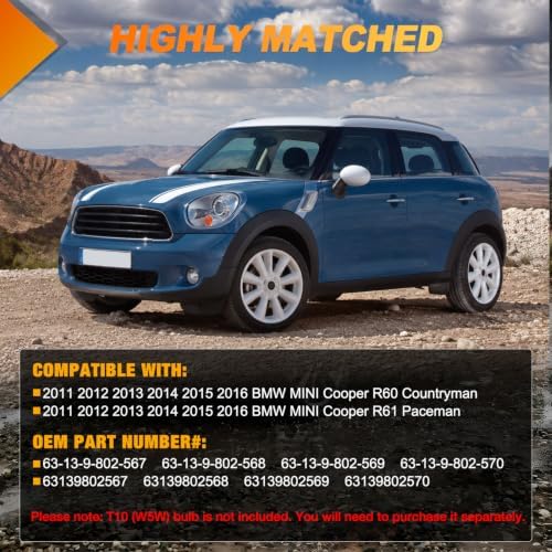 Nilight Fender Side Marker Light Lens 2PCS for 2011-2016 MINI Cooper R60