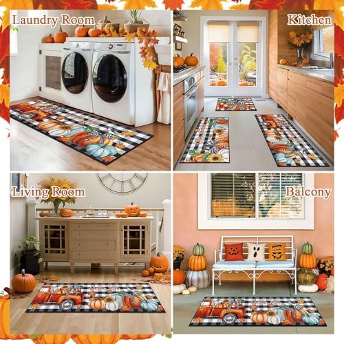 U'Artlines Fall Pumpkin Kitchen Rugs with Runner Sets 3 Piece, Washable - Image 4