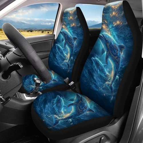 Dolphins Undersea Print Car Seat Covers 4Pcs Front & Rear Breathable Seat Covers Universal Fits for Truck, Sedan, SUV Auto Interior Protector Car Accessories