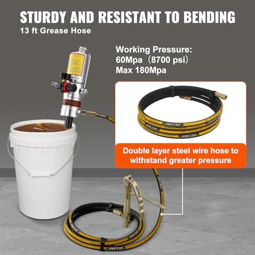 VEVOR Grease Pump, Air Grease Pump with 13 ft High Pressure Hose and Grease Gun, Pneumatic Grease Pump, Portable Lubrication Grease Pump with 360° Swivel Grease Gun Head - Image 4