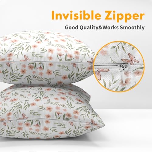 Spring Pillow Covers 22x22 Set of 2 Sage Green Pink Floral Throw Pillow Covers Boho Pillowcase Linen Decoration Farmhouse Soft Decorative Butterfly Cushion Case Couch for Indoor Outdoor Home Decor - Image 4