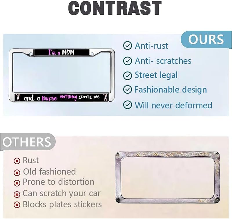 I am a mom and A Nurse Nothing Scares me Universal US CA Car License Plate Frame Mom Nurse Bible Saying License Plate Frame Mom Nurse Quotes Car Accessories