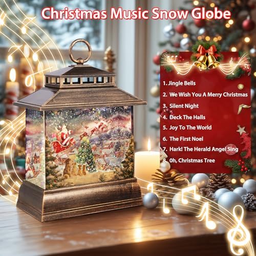 Christmas Snow Globe Lantern Water Glittering Lantern with 8 Songs & 6H Timer Romote Control Christmas Snow Globes USB & Battery Operated for Christmas Festival Decorations Gifts (Santa and Dogs) - Image 4