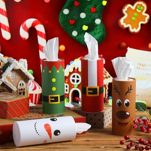 Hushee 4 Pcs Christmas Car Tissue Cylinders with 200 Tissues (Christmas) - Image 4