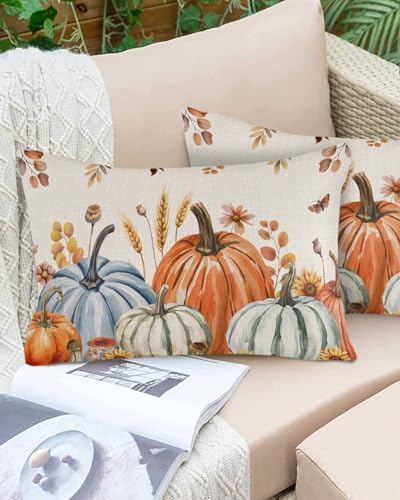 Pillow Covers 20x26 Inch - Standard Fall Thanksgiving Pumpkin Rustic Sunflower Botanical Leaves Linen Soft Brushed Microfiber Pillowcases with Hidden Zipper Bed Pillow Shams for Bedroom Sofa Car - Image 5