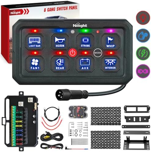 Nilight 8 Gang Switch Panel Blue 12V 24V Circuit Control System 4-Mode