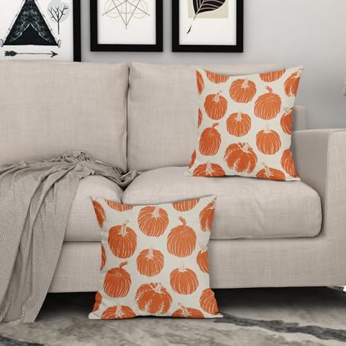 Orange Pumpkin Fall Pillow Covers 20x20 Set of 2 Autumn Harvest Print Thanksgiving Decorative Throw Pillows Outdoor Farmhouse Cushion Case Seasonal Decor for Couch Sofa Bed - Image 3