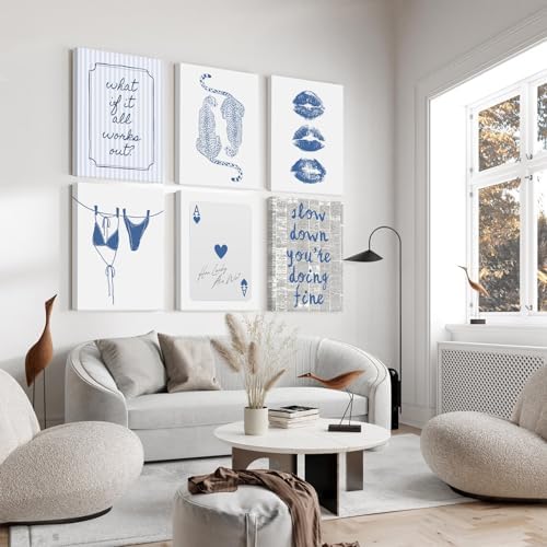 Navy Blue Leopard Wall Art Preppy Cheetah Canvas Wall Decor Trendy Aesthetic Posters Navy Blue Bikini Prints Preppy Aesthetic Picture Ace of Hearts Painting for Dorm Bedroom 12x16x6 Inch Ready to Hang - Image 3