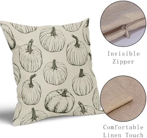 Olive Green Pumpkin Fall Pillow Covers 16x16 Set of 2 Autumn Themed Thanksgiving Harvest Print Decorative Throw Pillows Outdoor Farmhouse Pillowcases Cushion Case Seasonal Decor for Couch Sofa Bed - Image 4