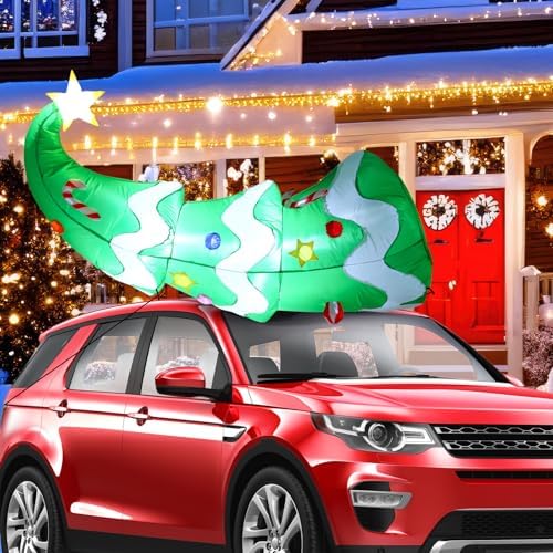 Soulchen 5 FT Christmas Inflatable Car Decorations with LED Lights Blow up Lying Down Christmas Tree for Outdoor Car Roof Decor Xmas Vehicle Accessories Yard Lawn Garden by Soulchen