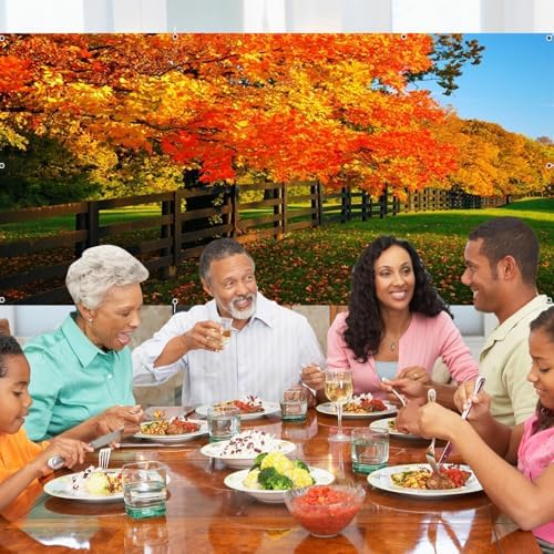 Fall Garage Door Cover Banner Decorations Backdrop 7x16ft Large Thanksgiving Autumn Maple Leaves Fence Photo Backdrop Nature Photography Background Garage Door Banner Portrait Photo Studio Props - Image 3
