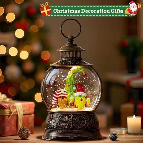 Christmas Snow Globes Christmas Water Lantern with Gnome Whimsical Christmas Tree, Music & 6H Timer, USB Lined/Battery Operated Lighted Lanterns for Xmas Festival Decoration Gifts - Image 4