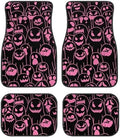Pink Black Ghost Print Funny Halloween Car Floor Mats 4 PCS, Cute Durable Interior Accessories for Car SUV, All Weather Floor Mats with Front Rear Trunk Liners Set for Party