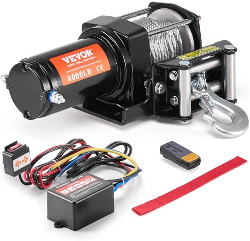 VEVOR Electric Winch, 4000 lb Line Pull Capacity, 12V DC ATV/UTV Winch with Φ3/16 in x 39 ft 7 Strands Steel Cable Roller Fairlead Wireless & Wired Remote Control, IP55 Waterproof for Towing UTV ATV by VEVOR