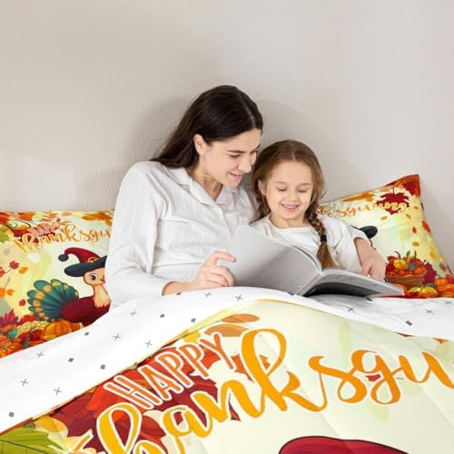 Erosebridal Fall Pumpkin Comforter Set for Kids Boys Girls Thanksgiving Turkey Bedding Set Twin Size Autumn Harvest Botanical Leaves Down Comforter Yellow Green Cartoon Chick Animal Quilted Duvet - Image 6