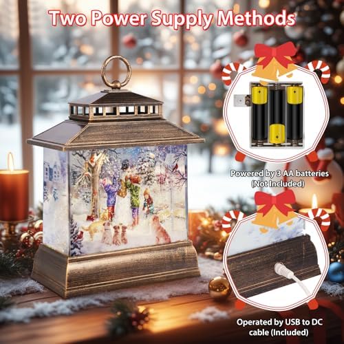 Christmas Snow Globe Lantern Water Glittering Lantern with 8 Songs & 6H Timer Romote Control Christmas Snow Globes USB & Battery Operated for Holiday Festival Decorations Gifts (Snowman and Children) - Image 4
