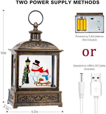 Christmas Snow Globe Swirling Glittering Snowman Duo with Music & Timer, USB Lined/Battery Operated Lighted Water Lantern for Christmas Festival Decoration Gifts - Image 6