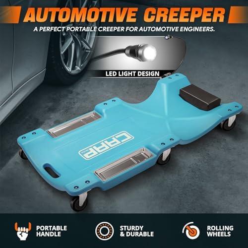 40" Rolling Vehicle Repair Garage/Shop Creeper with LED Light, Padded Headrest, Dual Tool Trays and 6 Casters, CAAP-TOLS-CRP-T2-40-TB - Image 2