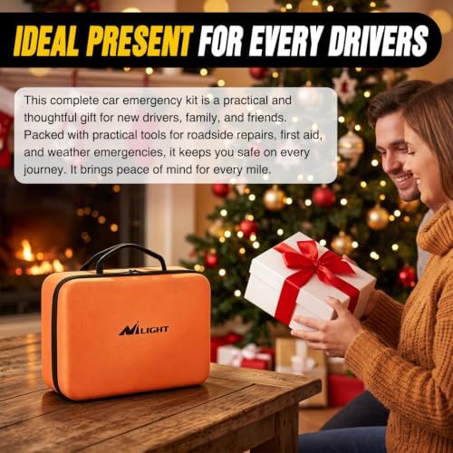 Nilight Car Emergency Kit with Jumper Cable, First Aid Kit Safety Assistance Tools for Travel Camping Outdoor Cars Truck SUV RV, Roadside Essentials with Flash Light